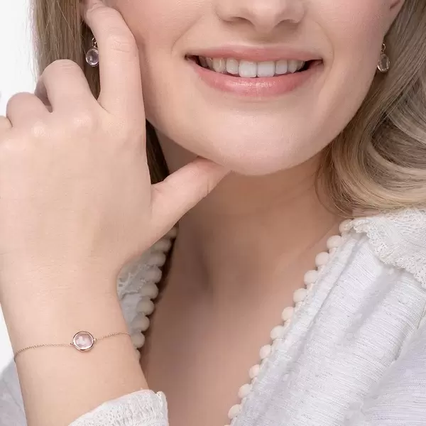 Leaf Jewelry Armkette Rosenquarz, 14 K Roségold Clearance-Verkauf
