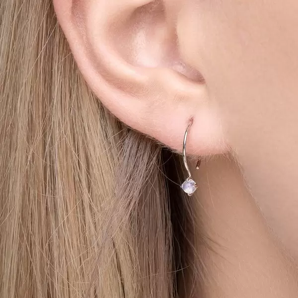Leaf Jewelry Ohrringe Cabochon, Mondstein, 14 K Weißgold Verkauf