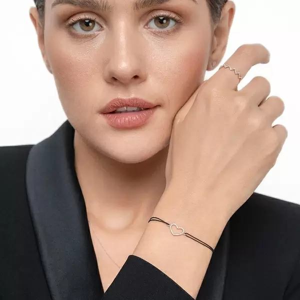 Leaf Jewelry Glückarmband Herz mit Diamanten, 18 K Rosegold, Beige Angebote