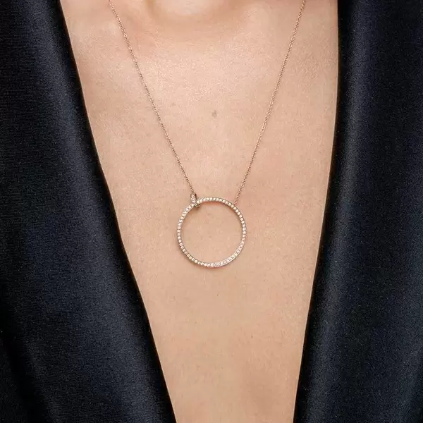 Leaf Jewelry Halskette Circle Groß mit Diamanten, 18 K Rosegold Schlussverkauf