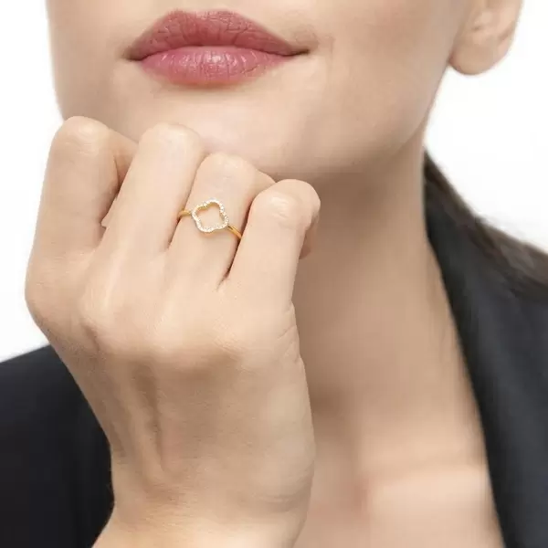 Leaf Jewelry Ring Kleeblatt mit Diamanten, 18 K Gelbgold Günstiger Verkauf
