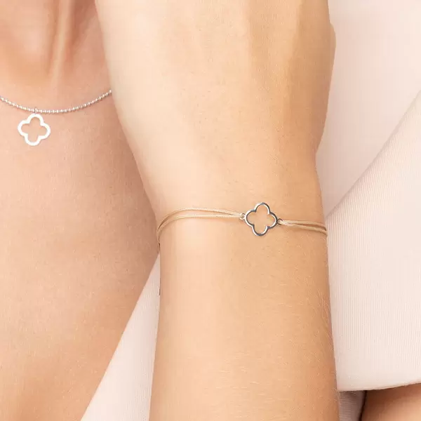 Leaf Jewelry Glücksbändchen GENTLE CLOVER, 14 K Weißgold, Beige Fabrikverkauf