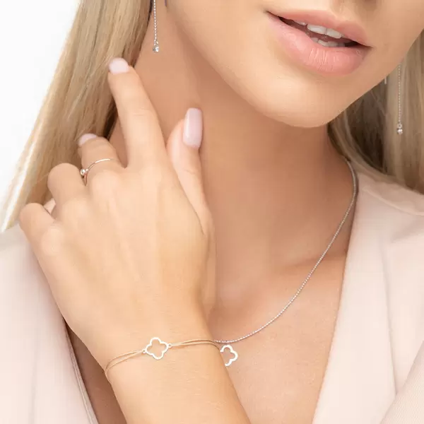 Leaf Jewelry Glücksbändchen GENTLE CLOVER, 14 K Weißgold, Beige Fabrikverkauf