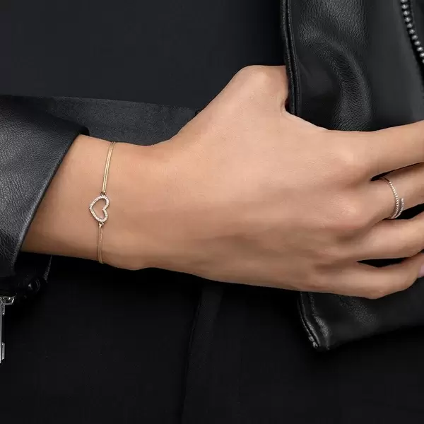 Leaf Jewelry Glückarmband Herz mit Diamanten, 18 K Weißgold, Beige Sonderangebote