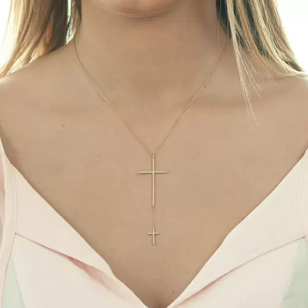 Leaf Jewelry Halskette 2 Kreuze mit Diamanten, 18 K Rosegold VIP-Rabatte