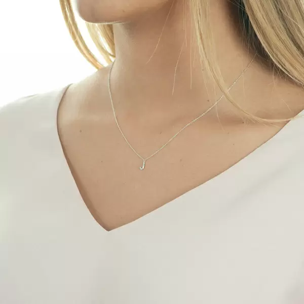 Leaf Jewelry Halskette Letter "J", 14 K Weißgold mit Diamanten Tiefpreis