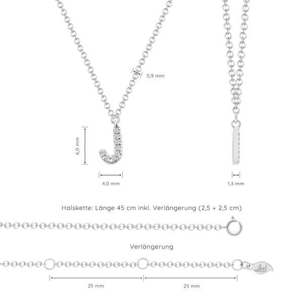 Leaf Jewelry Halskette Letter "J", 14 K Weißgold mit Diamanten Tiefpreis