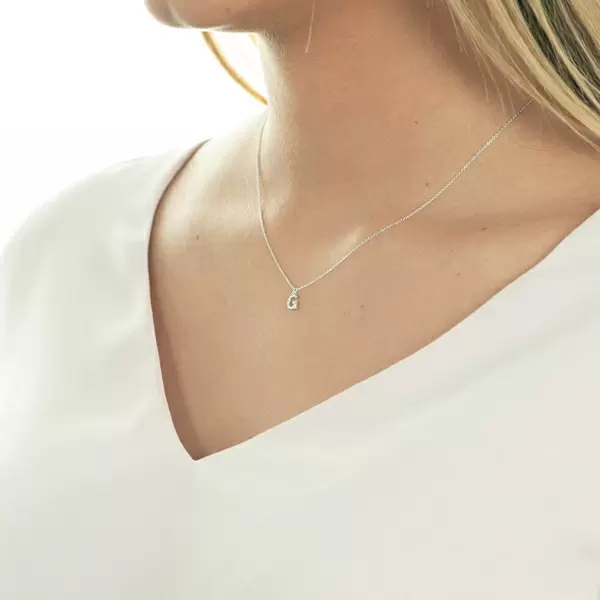 Leaf Jewelry Halskette Letter "G", 14 K Weißgold mit Diamanten Bis zu 65% Rabatt