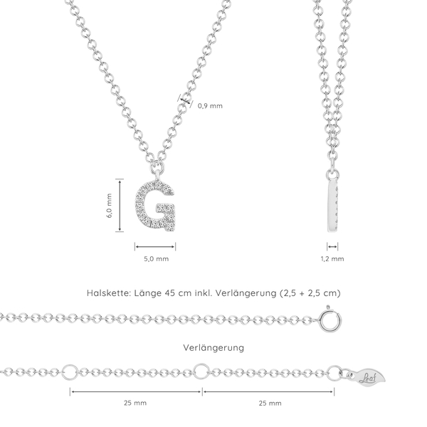 Leaf Jewelry Halskette Letter "G", 14 K Weißgold mit Diamanten Bis zu 65% Rabatt