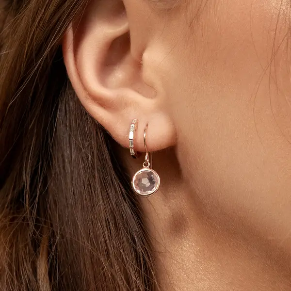 Leaf Jewelry Creolen mit Baguette Diamanten, 14K Rosegold Vierteljährliche Förderung