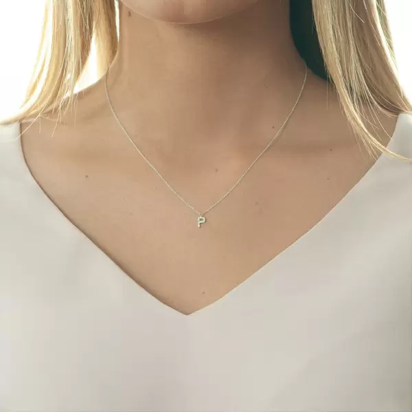 Leaf Jewelry Halskette Letter "P", 14 K Weißgold mit Diamanten Fabrikladen
