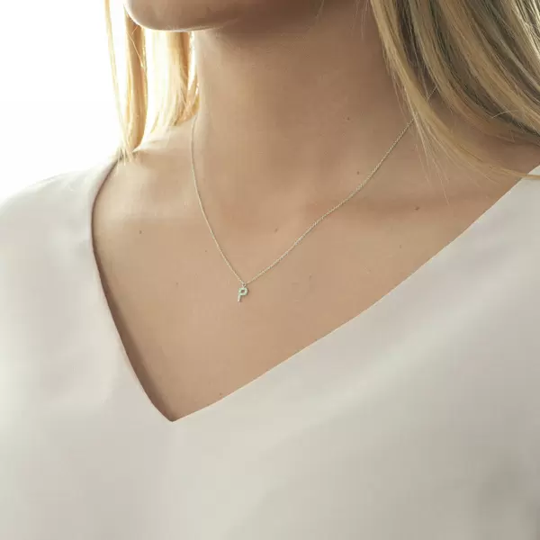 Leaf Jewelry Halskette Letter "P", 14 K Weißgold mit Diamanten Fabrikladen