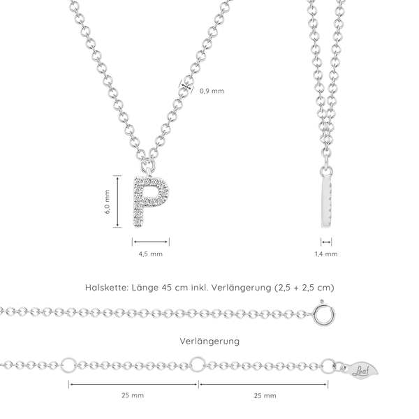 Leaf Jewelry Halskette Letter "P", 14 K Weißgold mit Diamanten Fabrikladen