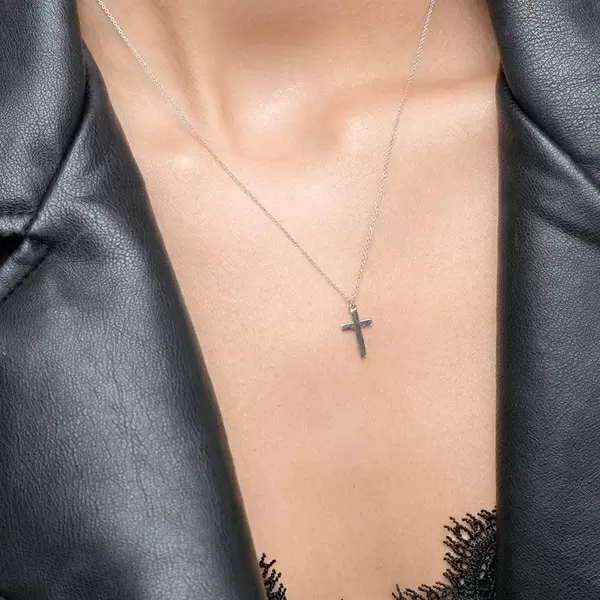 Leaf Jewelry Halskette Kreuz, 14 K Weißgold Im Verkauf