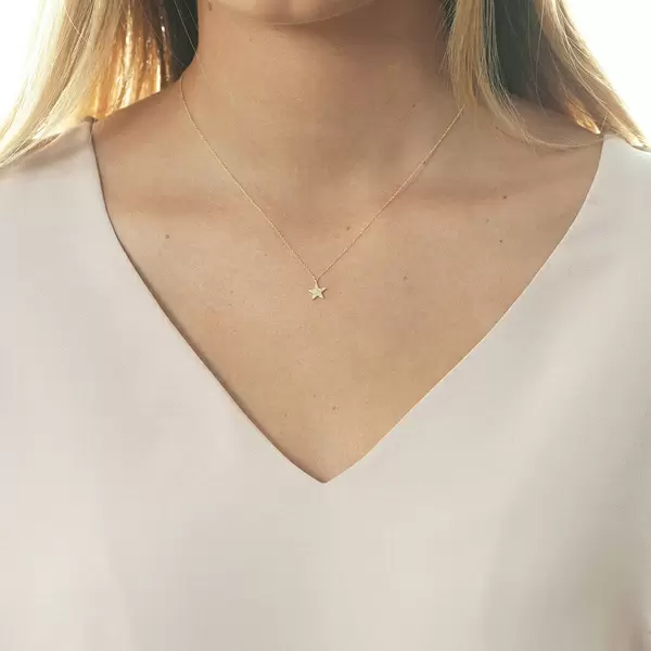 Leaf Jewelry Halskette Stern mit Diamanten, 18 K Gelbgold Rabatte dieses Monats