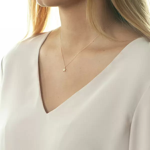 Leaf Jewelry Halskette Stern mit Diamanten, 18 K Gelbgold Rabatte dieses Monats