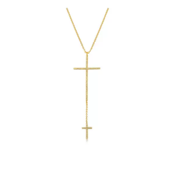 Leaf Jewelry Halskette 2 Kreuze mit Diamanten, 18 K Gelbgold Online