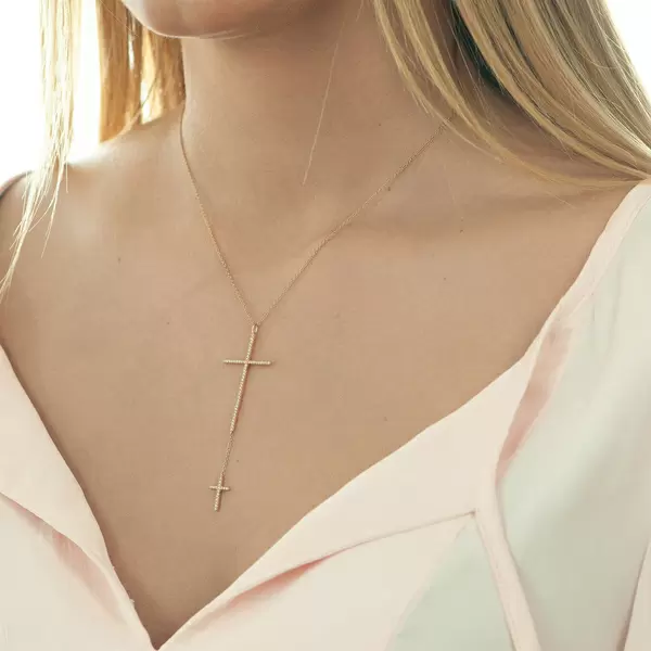 Leaf Jewelry Halskette 2 Kreuze mit Diamanten, 18 K Gelbgold Online