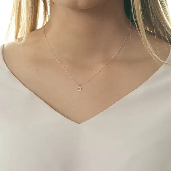 Leaf Jewelry Halskette Letter "O", 14 K Rosegold mit Diamanten Verkauf