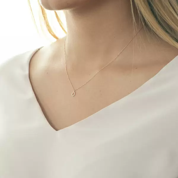 Leaf Jewelry Halskette Letter "O", 14 K Rosegold mit Diamanten Verkauf