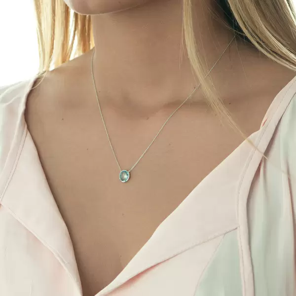 Leaf Jewelry Halskette Blauer Topas, 14 K Weißgold Angebote