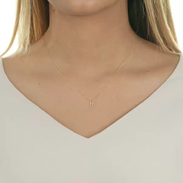 Leaf Jewelry Halskette Letter "H", 14 K Rosegold mit Diamanten Kostenloser Versand