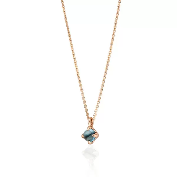 Leaf Jewelry Halskette Cabochon, Blauer Topas, 14 K Roségold Limitierter Zeitrabatt