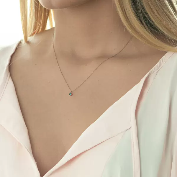 Leaf Jewelry Halskette Cabochon, Blauer Topas, 14 K Roségold Limitierter Zeitrabatt