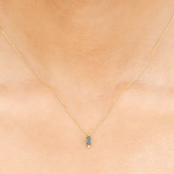 Leaf Jewelry Halskette London Blue Topas, 14K Gelbgold Fabrik Onlineshop