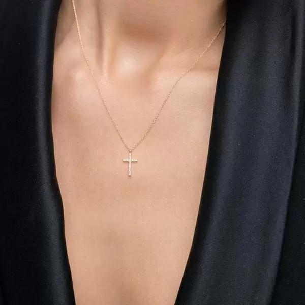 Leaf Jewelry Halskette Kreuz mit Diamanten, 18 K Gelbgold Fabrikpreis