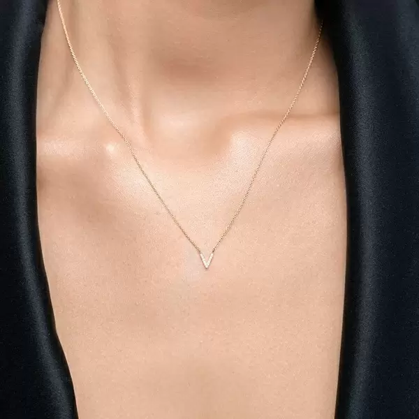 Leaf Jewelry Halskette Letter "V", 14 K Weißgold mit Diamanten Sonderangebot