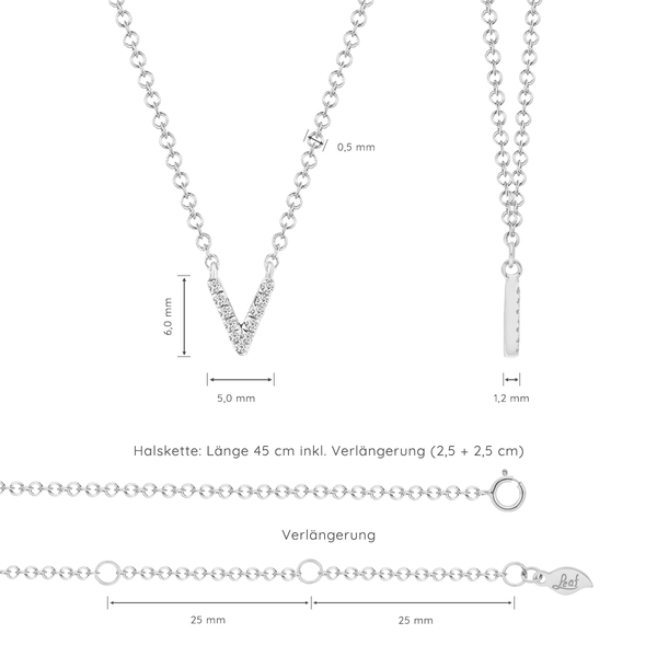 Leaf Jewelry Halskette Letter "V", 14 K Weißgold mit Diamanten Sonderangebot