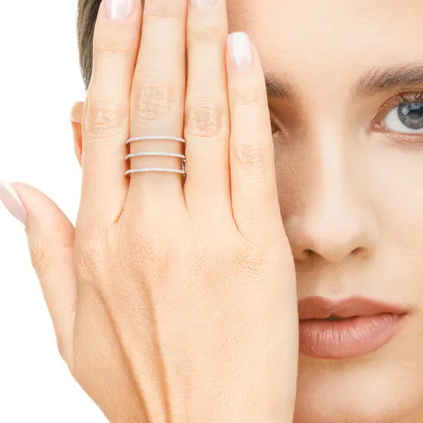 Leaf Jewelry Ring Triple mit Diamanten, 18K Weißgold Günstig kaufen