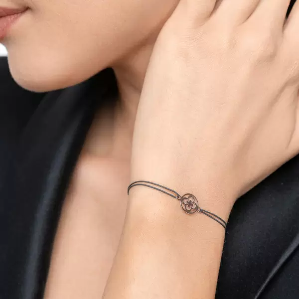 Leaf Jewelry Glücksbändchen Clover, 14 K Rosegold, Schwarz Begrenztes Angebot
