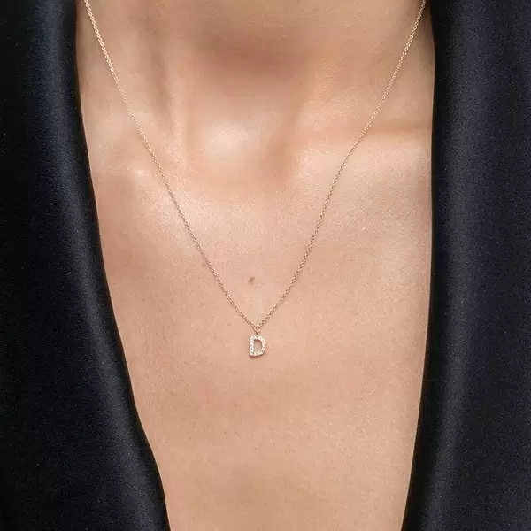 Leaf Jewelry Halskette Letter "D", 14 K Rosegold mit Diamanten Preisnachlass