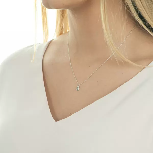 Leaf Jewelry Halskette Letter "B", 14 K Weißgold mit Diamanten Osterangebot