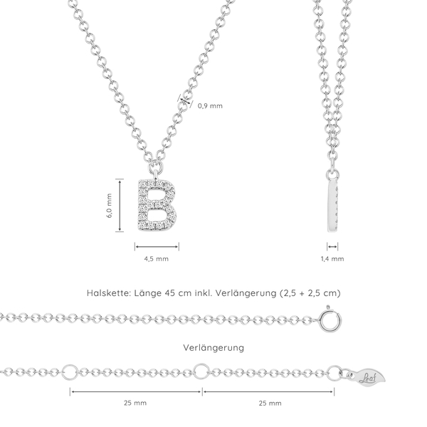 Leaf Jewelry Halskette Letter "B", 14 K Weißgold mit Diamanten Osterangebot