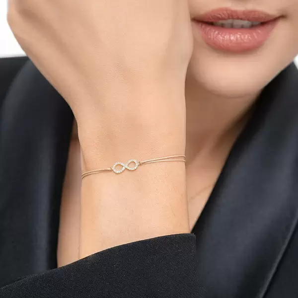Leaf Jewelry Glücksbändchen Infinity mit Diamanten, 18 K Rosegold, Schwarz Muttertagsangebot
