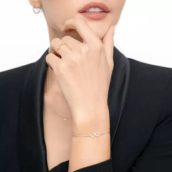 Leaf Jewelry Glücksbändchen Infinity mit Diamanten, 18 K Rosegold, Schwarz Muttertagsangebot