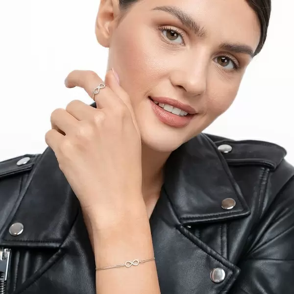 Leaf Jewelry Glücksbändchen Infinity mit Diamanten, 18 K Rosegold, Schwarz Muttertagsangebot