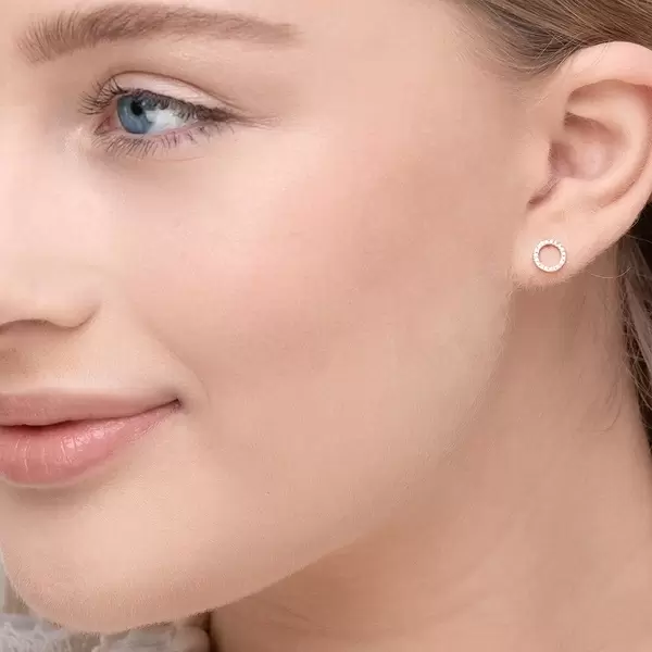 Leaf Jewelry Ohrringe Circle mit Diamanten, 18 K Rosegold Top Angebot