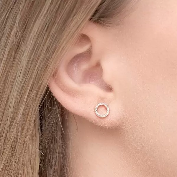 Leaf Jewelry Ohrringe Circle mit Diamanten, 18 K Rosegold Top Angebot
