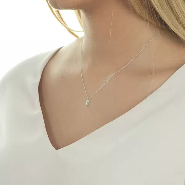Leaf Jewelry Halskette Letter "E", 14 K Weißgold mit Diamanten Online Outlet