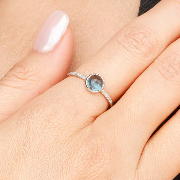 Leaf Jewelry Ring Blue Topas mit Diamanten, 14K Weißgold Exklusive Angebote