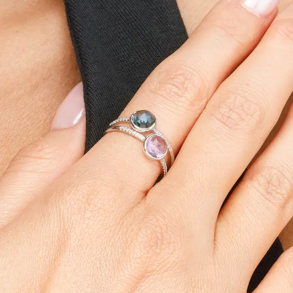 Leaf Jewelry Ring Blue Topas mit Diamanten, 14K Weißgold Exklusive Angebote