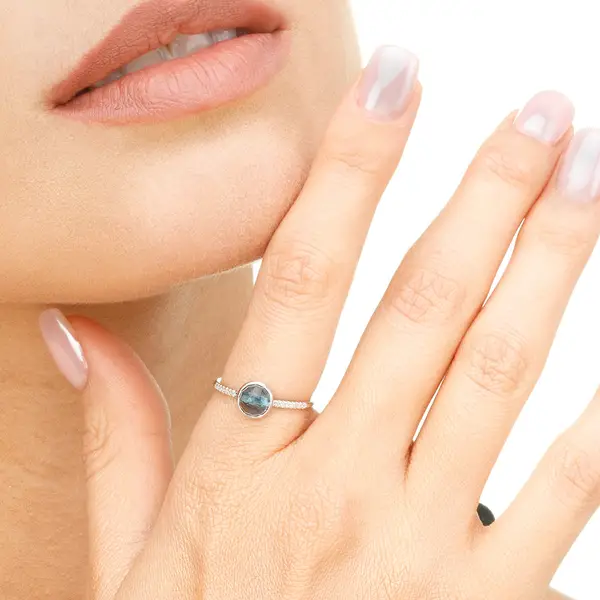 Leaf Jewelry Ring Blue Topas mit Diamanten, 14K Weißgold Exklusive Angebote