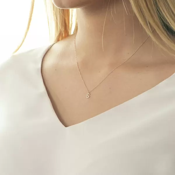Leaf Jewelry Halskette Letter "S", 14 K Rosegold mit Diamanten Neuheiten
