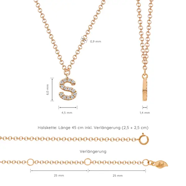 Leaf Jewelry Halskette Letter "S", 14 K Rosegold mit Diamanten Neuheiten