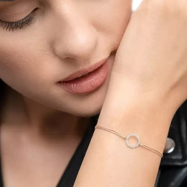 Leaf Jewelry Glücksbändchen Circle mit Diamanten, 18 K Weißgold, Beige Bestseller