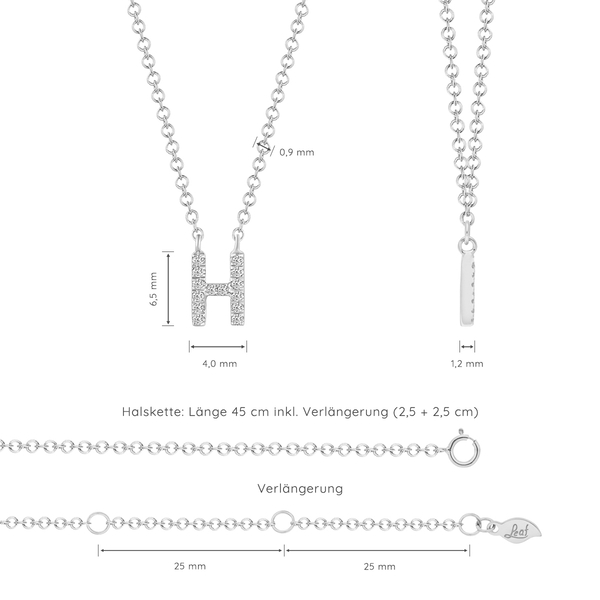 Leaf Jewelry Halskette Letter "H", 14 K Weißgold mit Diamanten Kauf eins, bekomm eins gratis